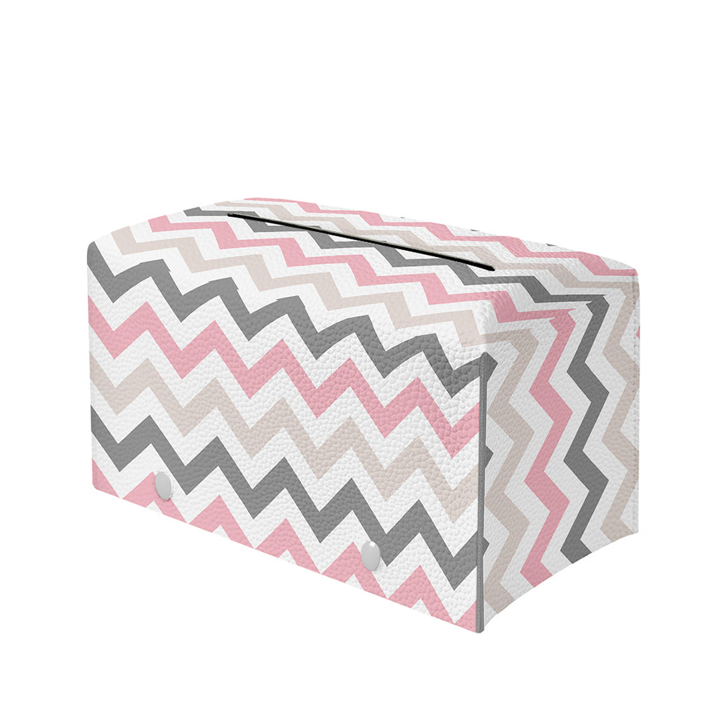 Pink White And Grey Chevron Print Leather Tissue Box Cover