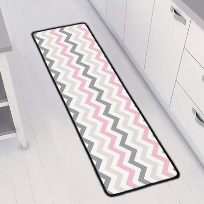 Pink White And Grey Chevron Print Long Kitchen Mat