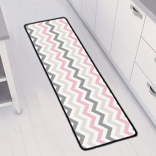 Pink White And Grey Chevron Print Long Kitchen Mat