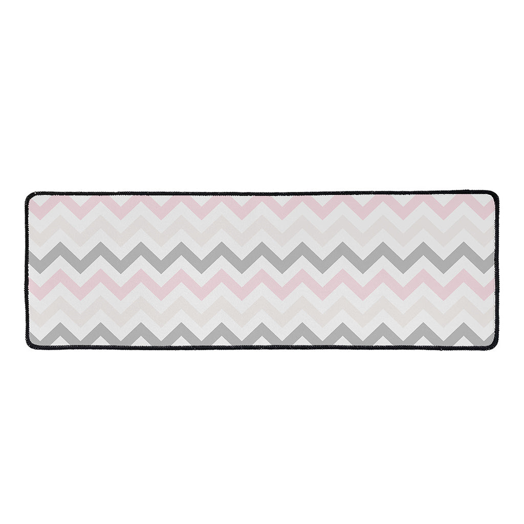 Pink White And Grey Chevron Print Long Kitchen Mat