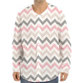 Pink White And Grey Chevron Print Long Sleeve Baseball Jersey
