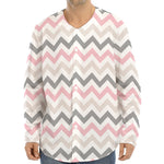 Pink White And Grey Chevron Print Long Sleeve Baseball Jersey