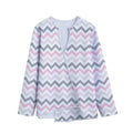 Pink White And Grey Chevron Print Long Sleeve Short Coat