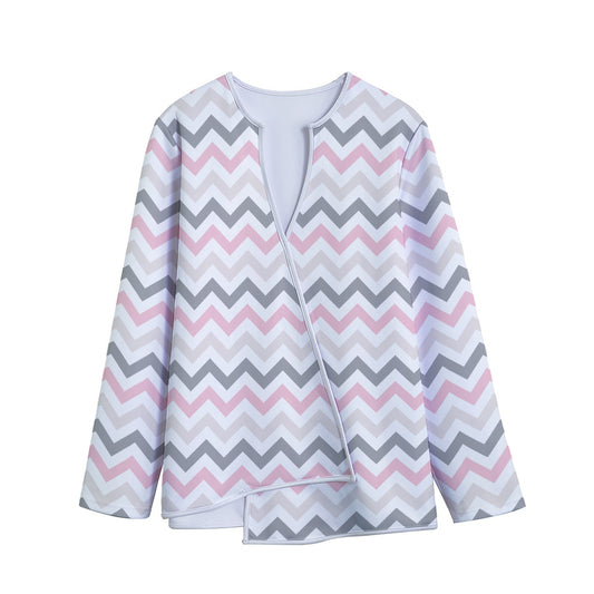 Pink White And Grey Chevron Print Long Sleeve Short Coat