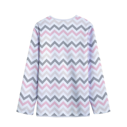 Pink White And Grey Chevron Print Long Sleeve Short Coat