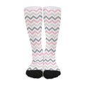 Pink White And Grey Chevron Print Long Socks