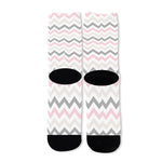 Pink White And Grey Chevron Print Long Socks