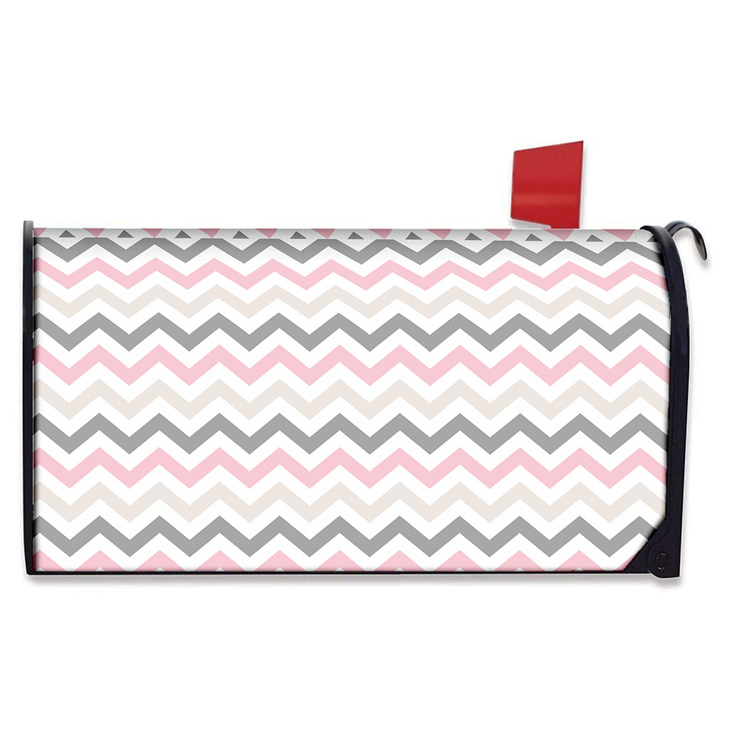 Pink White And Grey Chevron Print Mailbox Cover