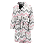 Pink White And Grey Chevron Print Men's Bathrobe