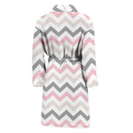 Pink White And Grey Chevron Print Men's Bathrobe