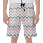 Pink White And Grey Chevron Print Men's Beach Shorts