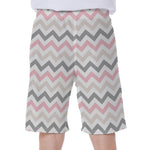 Pink White And Grey Chevron Print Men's Beach Shorts