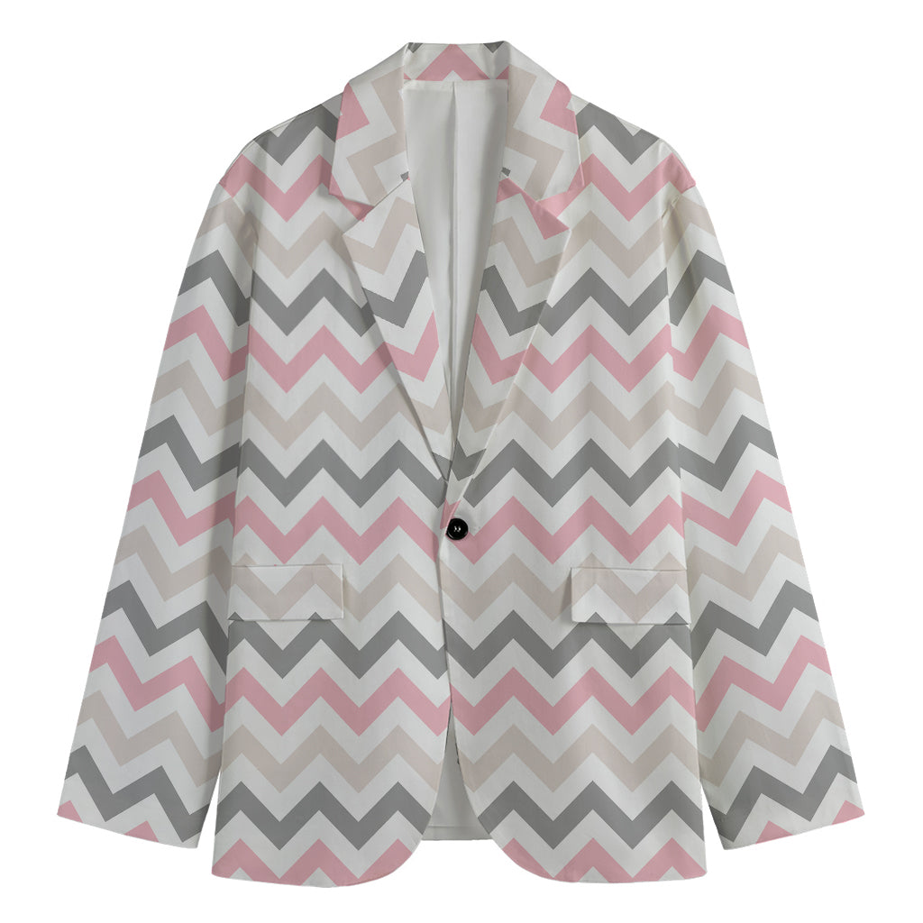 Pink White And Grey Chevron Print Men's Blazer