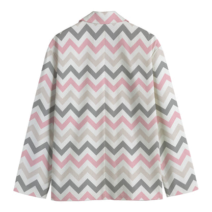 Pink White And Grey Chevron Print Men's Blazer