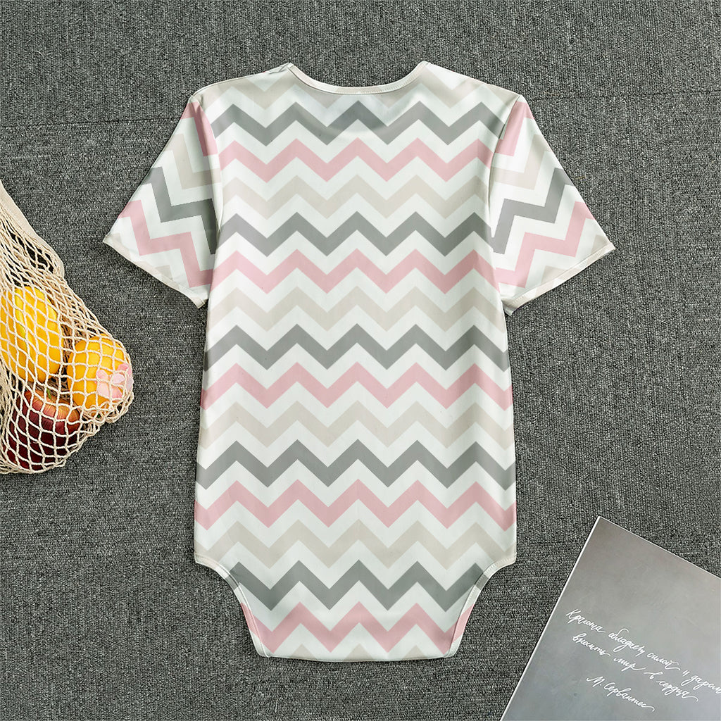 Pink White And Grey Chevron Print Men's Bodysuit