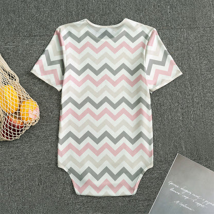 Pink White And Grey Chevron Print Men's Bodysuit