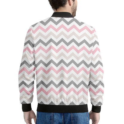 Pink White And Grey Chevron Print Men's Bomber Jacket