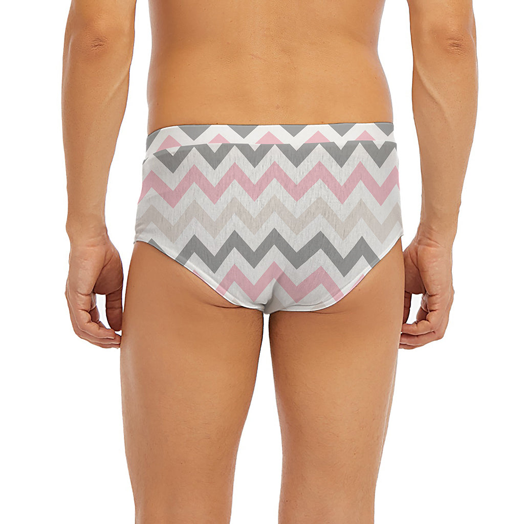 Pink White And Grey Chevron Print Men's Briefs
