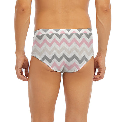 Pink White And Grey Chevron Print Men's Briefs