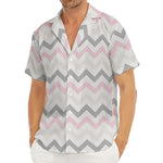 Pink White And Grey Chevron Print Men's Deep V-Neck Shirt