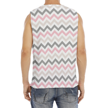 Pink White And Grey Chevron Print Men's Fitness Tank Top