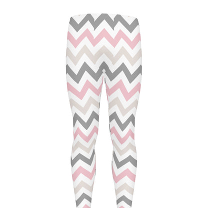 Pink White And Grey Chevron Print Men's leggings