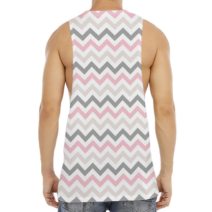 Pink White And Grey Chevron Print Men's Muscle Tank Top