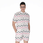 Pink White And Grey Chevron Print Men's Rompers