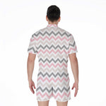 Pink White And Grey Chevron Print Men's Rompers