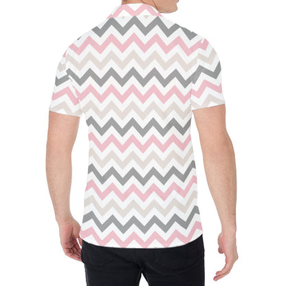 Pink White And Grey Chevron Print Men's Shirt