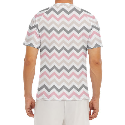 Pink White And Grey Chevron Print Men's Short Sleeve Rash Guard