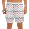 Pink White And Grey Chevron Print Men's Split Running Shorts
