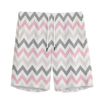 Pink White And Grey Chevron Print Men's Sports Shorts
