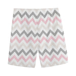 Pink White And Grey Chevron Print Men's Sports Shorts