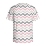 Pink White And Grey Chevron Print Men's Sports T-Shirt