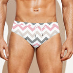 Pink White And Grey Chevron Print Men's Swim Briefs