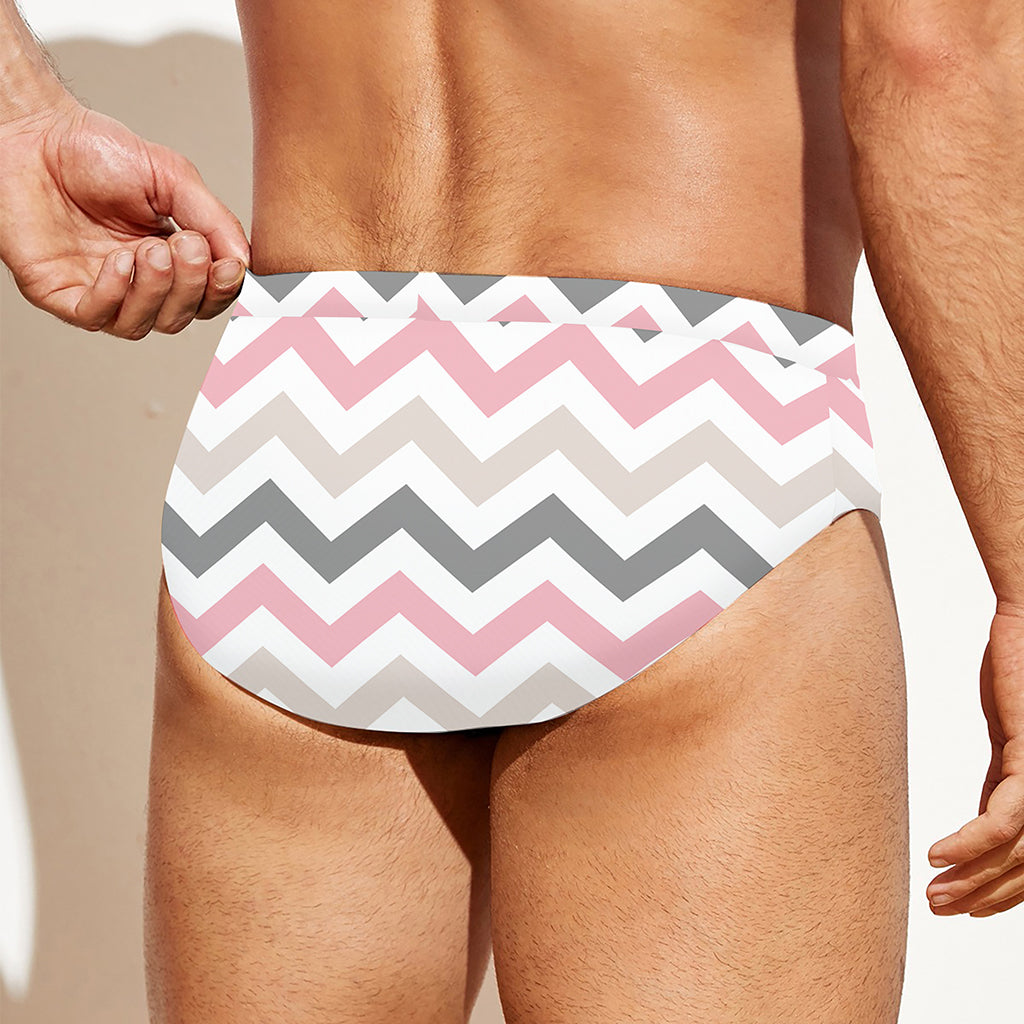 Pink White And Grey Chevron Print Men's Swim Briefs