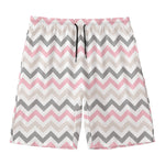 Pink White And Grey Chevron Print Men's Swim Trunks