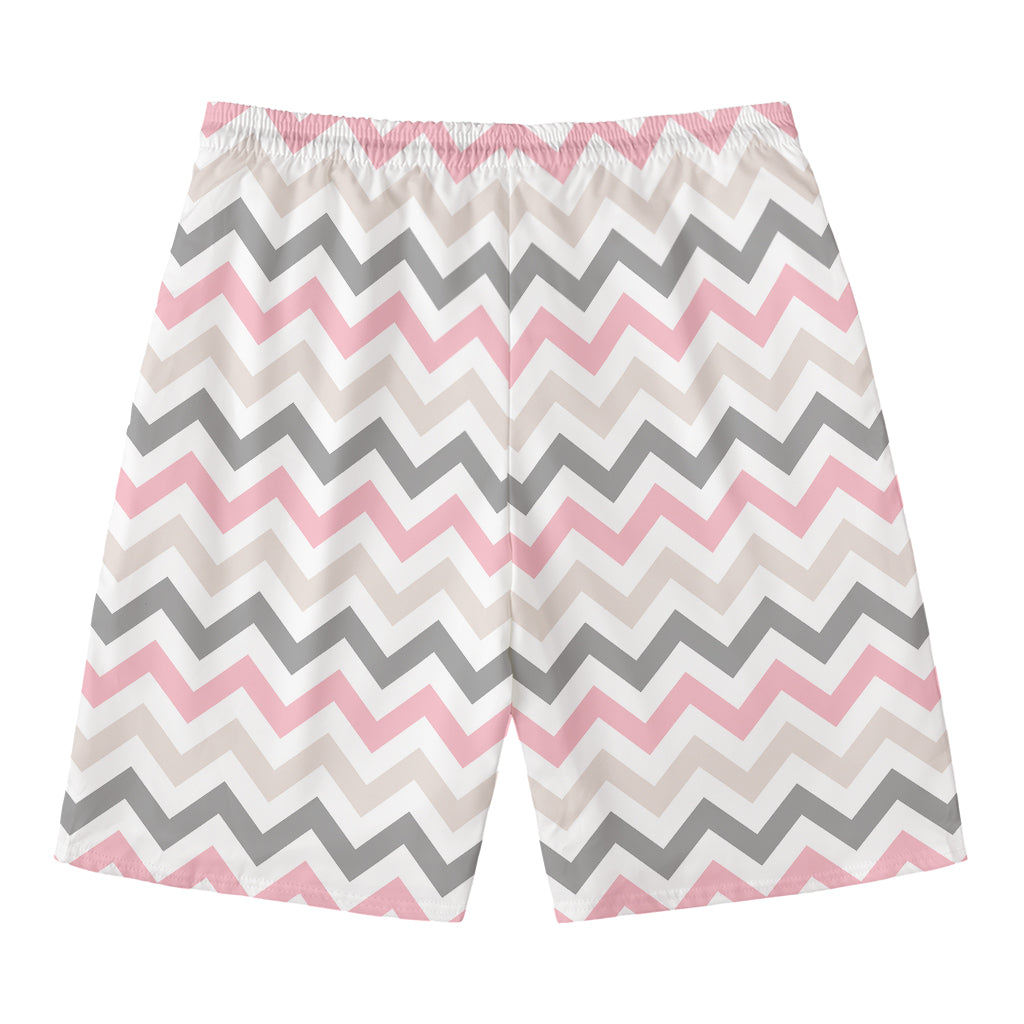 Pink White And Grey Chevron Print Men's Swim Trunks
