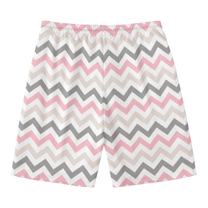 Pink White And Grey Chevron Print Men's Swim Trunks
