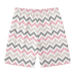 Pink White And Grey Chevron Print Men's Swim Trunks