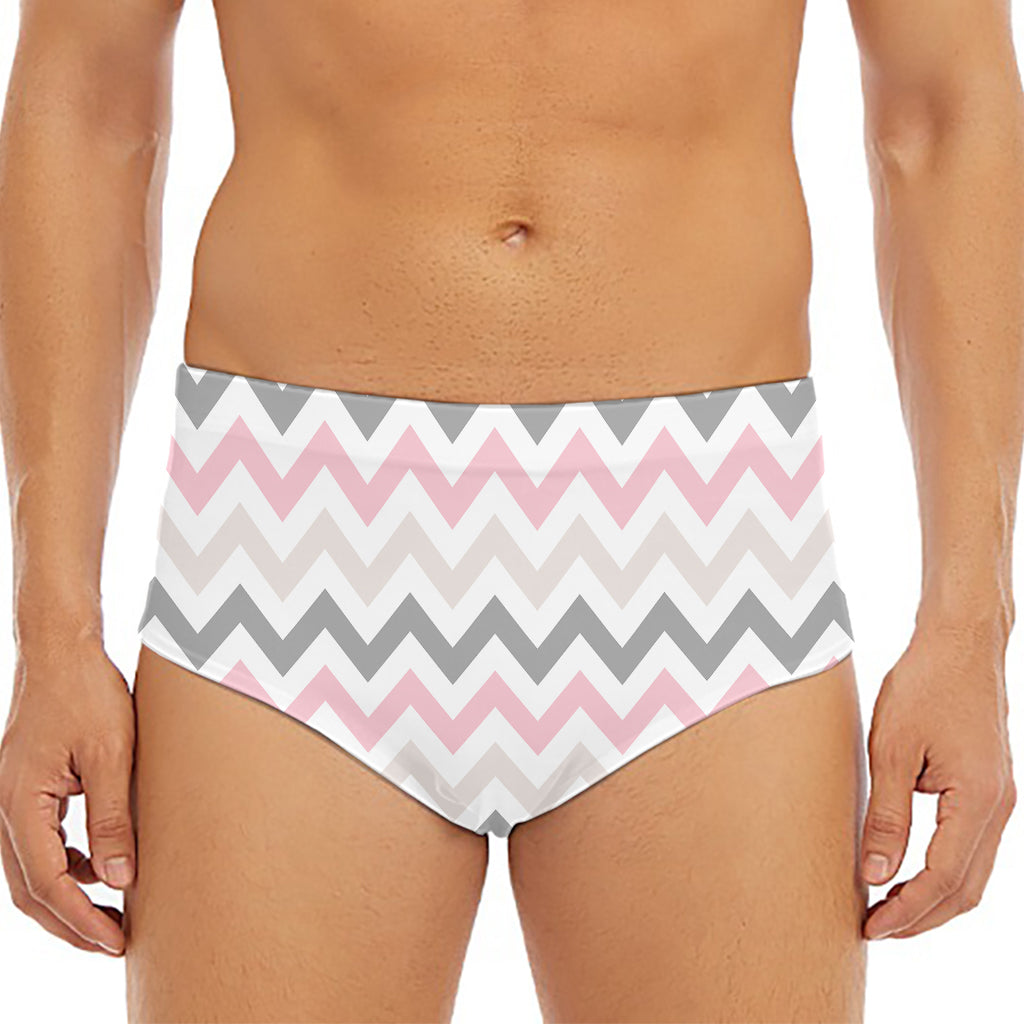 Pink White And Grey Chevron Print Men's Triangle Swim Briefs