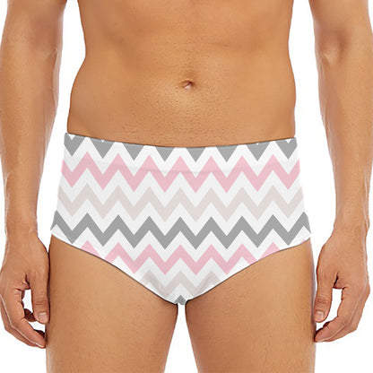 Pink White And Grey Chevron Print Men's Triangle Swim Briefs