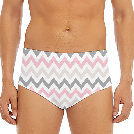 Pink White And Grey Chevron Print Men's Triangle Swim Briefs