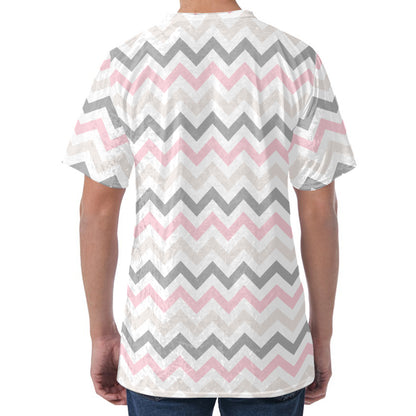 Pink White And Grey Chevron Print Men's Velvet T-Shirt