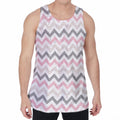Pink White And Grey Chevron Print Men's Velvet Tank Top