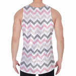 Pink White And Grey Chevron Print Men's Velvet Tank Top
