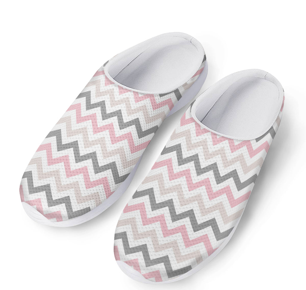 Pink White And Grey Chevron Print Mesh Casual Shoes