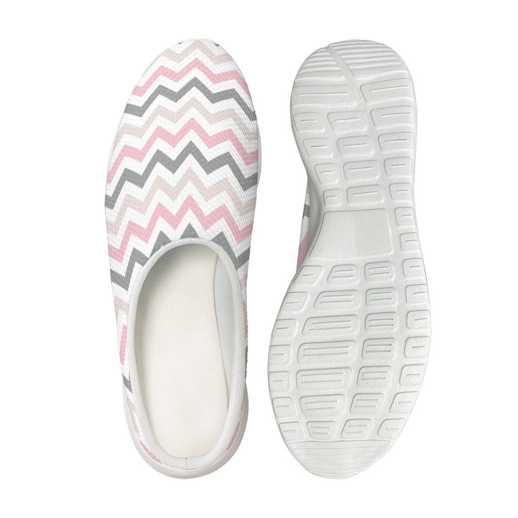 Pink White And Grey Chevron Print Mesh Casual Shoes