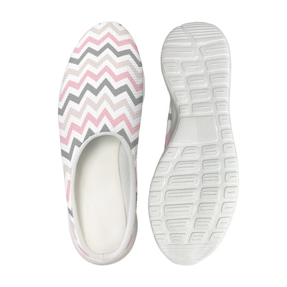 Pink White And Grey Chevron Print Mesh Casual Shoes
